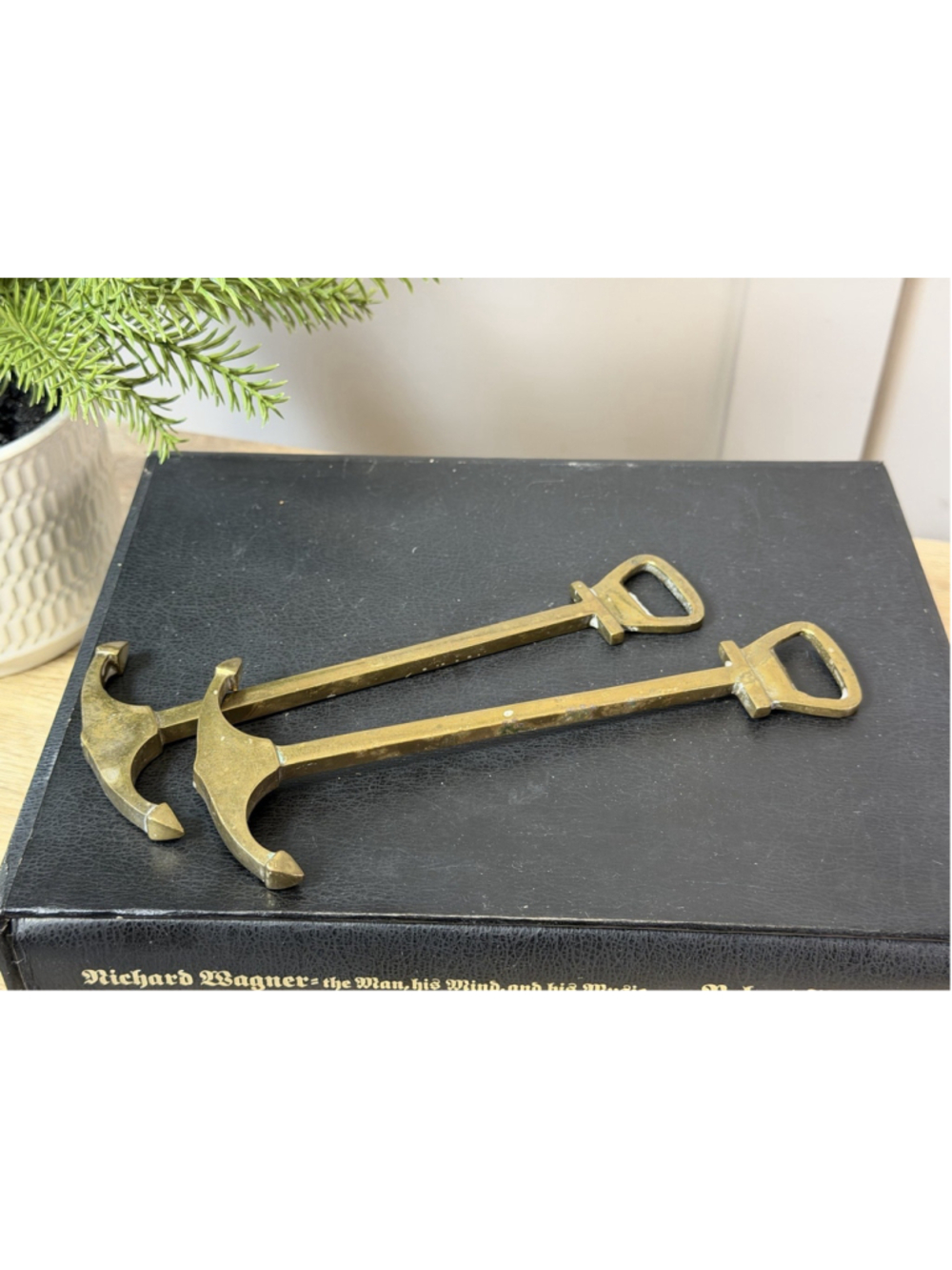 Vintage Solid Heavy Brass Navy Anchor Shape Corkscrew Bottle Opener 8” Long